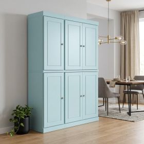 72" Aqua Solid Wood Six Door Two Drawer Pantry Or Storage Closet