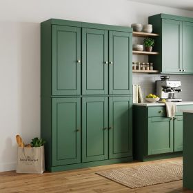 72" Green Solid Wood Six Door Two Drawer Pantry Or Storage Closet