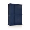 72" Navy Blue Solid Wood Six Door Two Drawer Pantry Or Storage Closet
