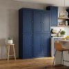 72" Navy Blue Solid Wood Six Door Two Drawer Pantry Or Storage Closet