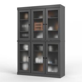 72" Gray Solid Wood Six Door Pantry Or Storage Closet