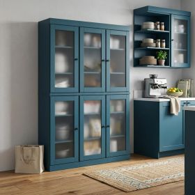 72" Teal Blue Solid Wood Six Door Pantry Or Storage Closet