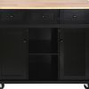53" Brown and Black Wood Flat Door Rolling Kitchen Cart With Storage