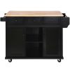 53" Brown and Black Wood Flat Door Rolling Kitchen Cart With Storage
