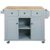 53" Brown and Blue Wood Flat Door Rolling Kitchen Cart With Storage