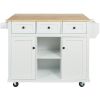 53" Brown and White Wood Flat Door Rolling Kitchen Cart With Storage
