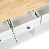 53" Brown and White Wood Flat Door Rolling Kitchen Cart With Storage