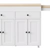 51" Brown and White Wood Flat Door Rolling Kitchen Cart
