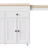 51" Brown and White Wood Flat Door Rolling Kitchen Cart