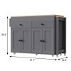 51" Brown and Gray Wood Flat Door Rolling Kitchen Cart