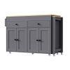 51" Brown and Gray Wood Flat Door Rolling Kitchen Cart