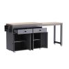 51" Brown and Gray Wood Flat Door Rolling Kitchen Cart