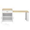 55" Brown and White Wood Flat Door Kitchen Cart