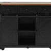 54" Brown and Black Wood Flat Door Rolling Kitchen Cart With Storage With USB