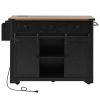 54" Brown and Black Wood Flat Door Rolling Kitchen Cart With Storage With USB