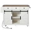 54" Brown and White Wood Flat Door Rolling Kitchen Cart With Storage With USB