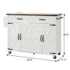 54" Brown and White Wood Flat Door Rolling Kitchen Cart With USB