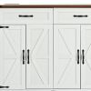 54" Brown and White Wood Flat Door Rolling Kitchen Cart With USB