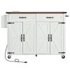 54" Brown and White Wood Flat Door Rolling Kitchen Cart With USB