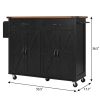 54" Brown and Black Wood Flat Door Rolling Kitchen Cart With USB