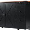 55" Brown and Black Wood Flat Door Rolling Kitchen Cart With Storage With USB