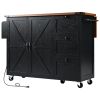 55" Brown and Black Wood Flat Door Rolling Kitchen Cart With Storage With USB