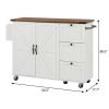 55" Brown and White Wood Flat Door Rolling Kitchen Cart With Storage With USB