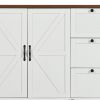 55" Brown and White Wood Flat Door Rolling Kitchen Cart With Storage With USB