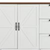 55" Brown and White Wood Flat Door Rolling Kitchen Cart With Storage With USB