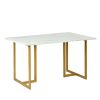 55" White And Gold Faux Marble And Iron Sled Base Dining Table