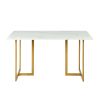 55" White And Gold Faux Marble And Iron Sled Base Dining Table