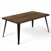 63" Walnut And Black Wood And Iron Dining Table