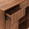 53" Walnut Wood Ribbed Texture Bar Cabinet With Two Doors And Two Drawers