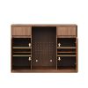 53" Walnut Wood Ribbed Texture Bar Cabinet With Two Doors And Two Drawers