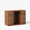 53" Walnut Wood Ribbed Texture Bar Cabinet With Two Doors And Two Drawers