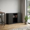 53" Black Wood Ribbed Texture Bar Cabinet With Two Doors And Two Drawers