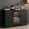 53" Black Wood Ribbed Texture Bar Cabinet With Two Doors And Two Drawers