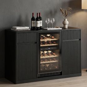 53" Black Wood Ribbed Texture Bar Cabinet With Two Doors And Two Drawers
