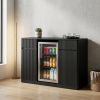 53" Black Wood Ribbed Texture Bar Cabinet With Two Doors And Two Drawers