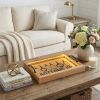 16" Natural And Black Wood Bottoms Up Wine Serving Tray With Handles And LED Lights