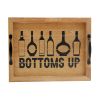 16" Natural And Black Wood Bottoms Up Wine Serving Tray With Handles And LED Lights