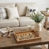 16" Natural And Black Wood Bottoms Up Wine Serving Tray With Handles And LED Lights