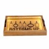 16" Natural And Black Wood Bottoms Up Wine Serving Tray With Handles And LED Lights