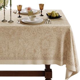 French Linen Tablecloth Rectangular, Vintage Floral Beige Table Cloth, Waterproof Table Cover for Picnic Dining Party Wedding Christmas, Ivory Beige