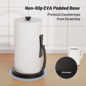 Paper Towel Holder Countertop, One-Handed Tear, Stainless Steel, Stand Paper Towel Holder with Spring Activated Arm & Non Slip Weighted Base