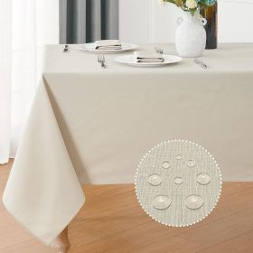 2 Pack Rectangle Tablecloth, 52x70 inch, Water Resistant Wrinkle Free Linen Textured Table Cloth Washable, Decorative Fabric Table Cover for Dining (Color: Beige)
